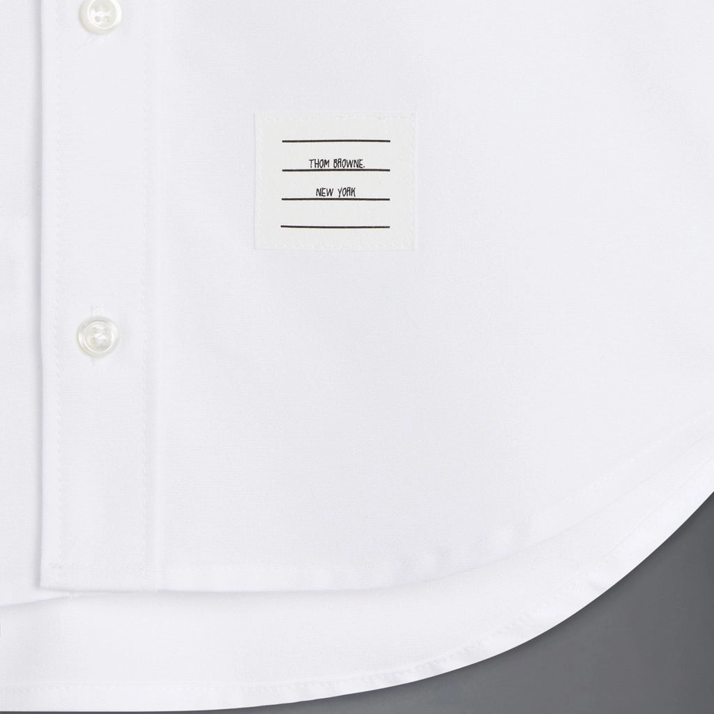 VentilatedBackPanel Thom Browne Kids Classic Button Down Point Collar Shirt in Solid Poplin
