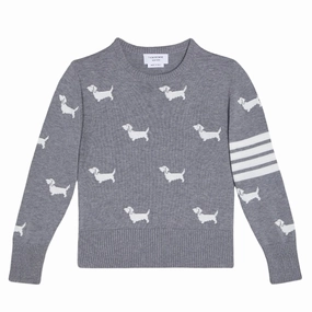 High Collar Heat Retention Layer Thom Browne Kids Crew Neck Pullover with 4 Bar and Hector Halfdrop