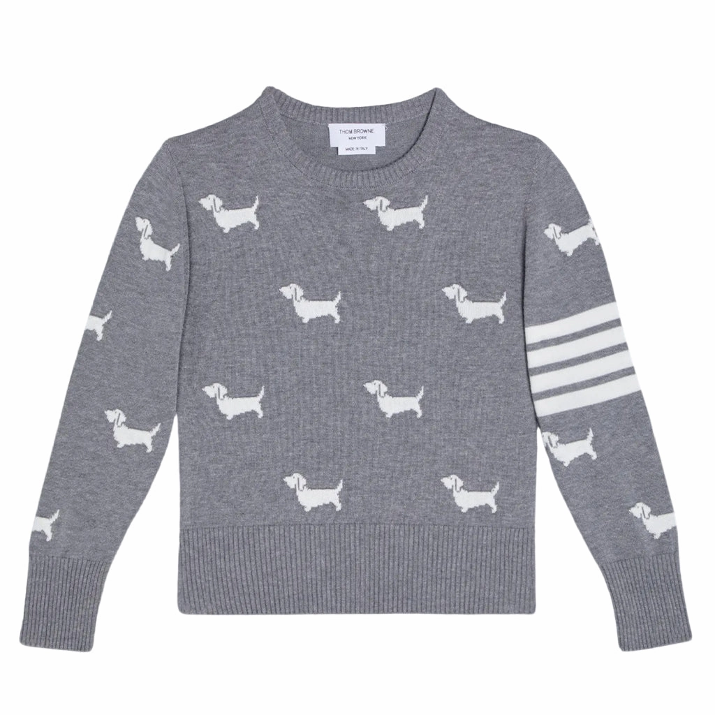 High Collar Heat Retention Layer Thom Browne Kids Crew Neck Pullover with 4 Bar and Hector Halfdrop