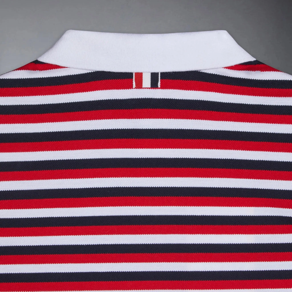 Thom Browne Kids Polo in Cotton Pique Stripe SoftFeel Fabric