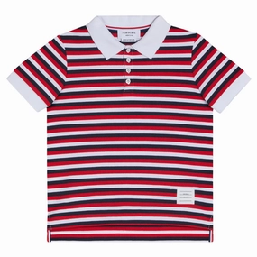 AthleisureCompatible Thom Browne Kids Polo in Cotton Pique Stripe