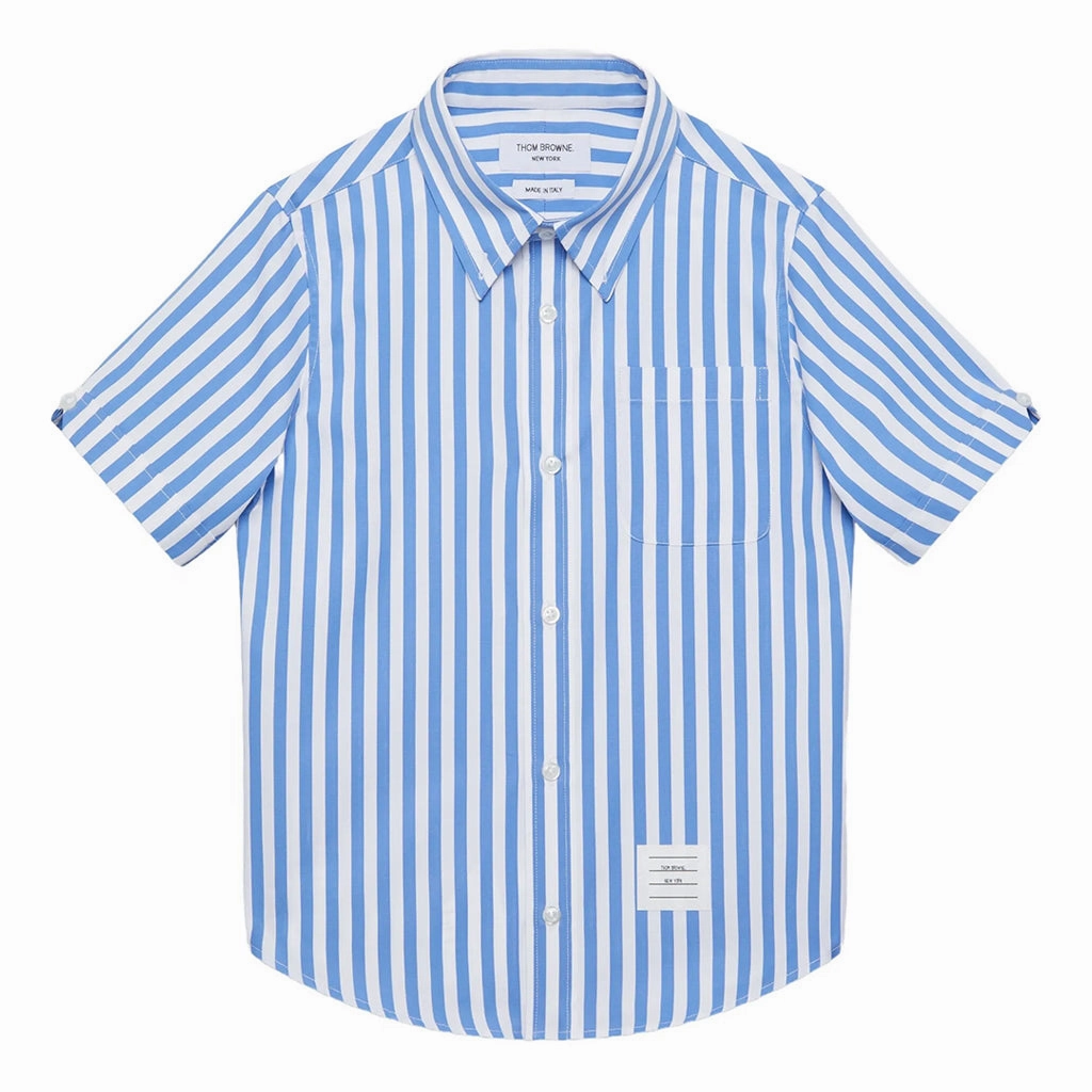Thom Browne Kids Striped Shirt Contrast Stitch Accent LowProfileSeams