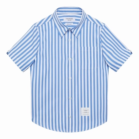 Thom Browne Kids Striped Shirt Contrast Stitch Accent LowProfileSeams