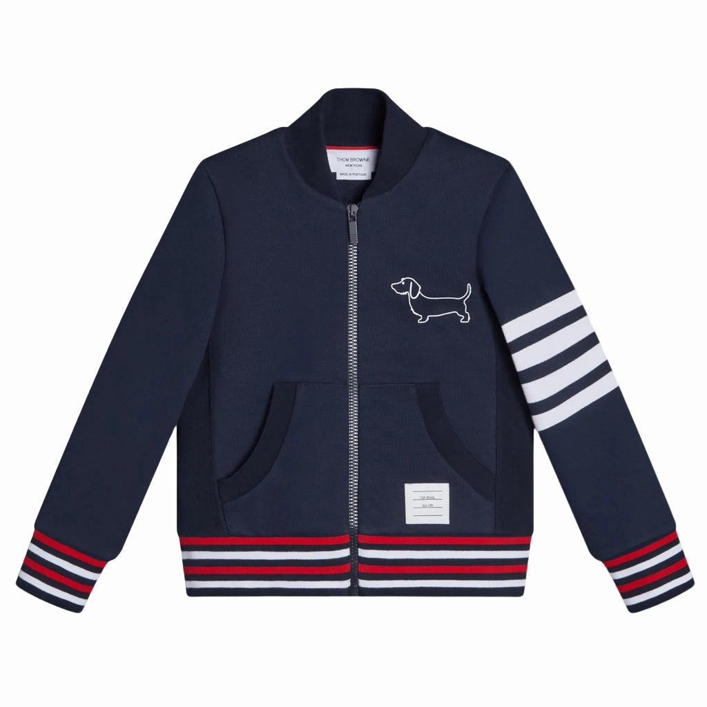 Thom Browne Kids Sweatshirt Bomber and Printed LightweightLayeredFabric Soft Inner Lining