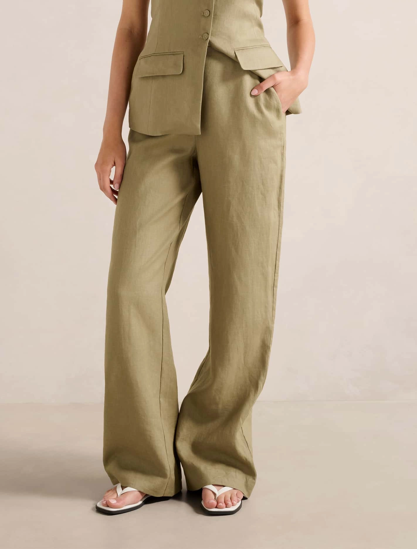 Tia Linen Wide Leg Pants Commuter Ready