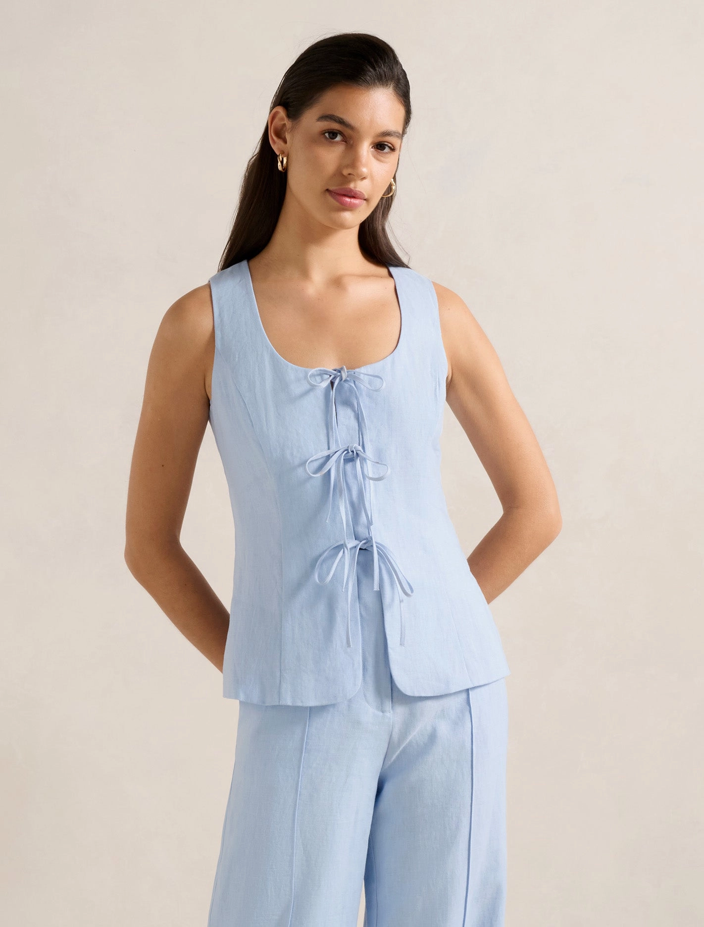 Tia Tie Front Waistcoat DoubleStitchedSeams