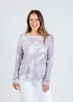 Knit texture Textured Fabric Tie Dye Long Sleeve Crew Sweater - Cloud