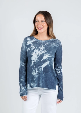Tie Dye Long Sleeve Crew Sweater - Denim Classic Winter Layered Warmth