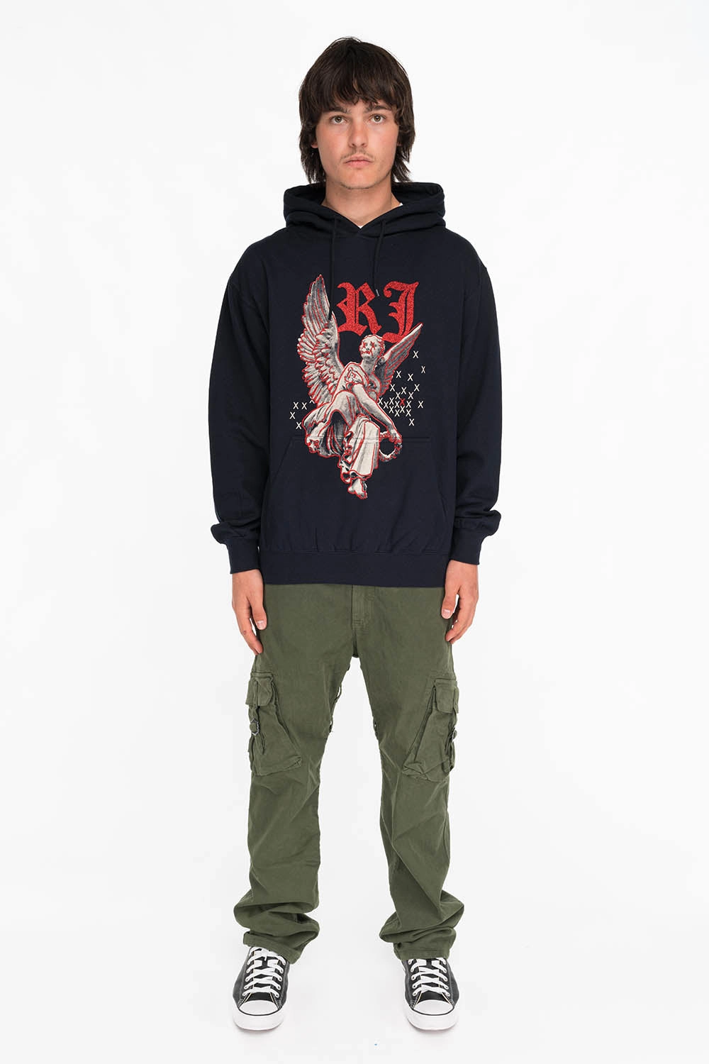 NEON ANGEL MENS PULLOVER HOODIE IN NAVY Casual Style low end