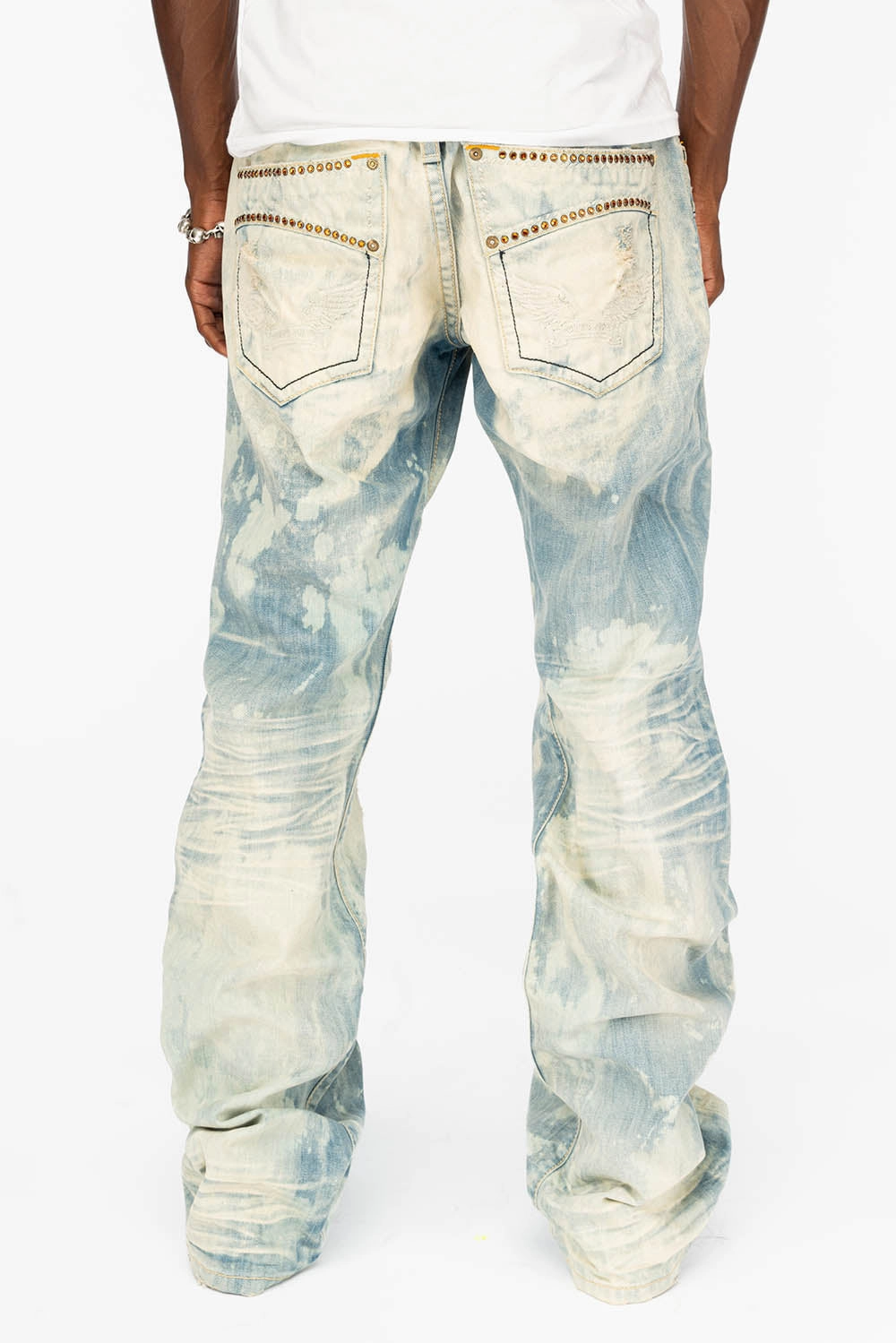 Bold Road Trip VINTAGE INDIGO DISTRESSED ,RIPPED JEAN  IN MIWOK BROKEN WASH WITH  ORANGE CRYSTALS