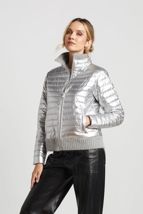 Convertible Features Lulu Lightweight Quilted Down Jacket With Knit Trim Details - Silver