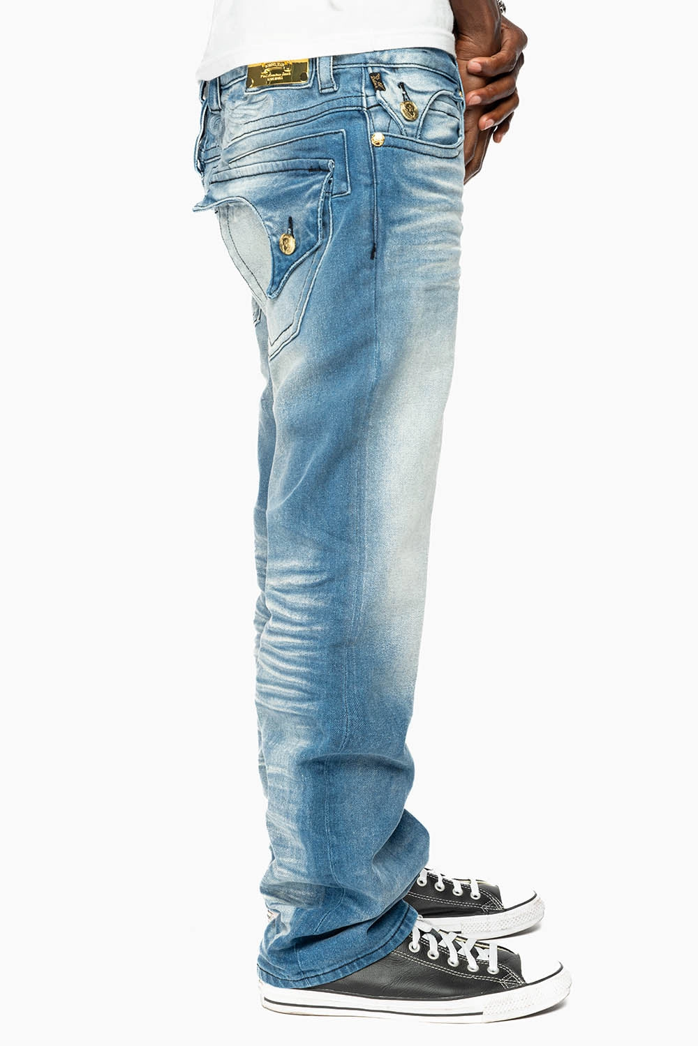 Trend Setter Trendy Premium Timeless Match KILLER FLAP MENS STRAIGHT LEG JEAN IN  BLUE OMAHA MED WASH