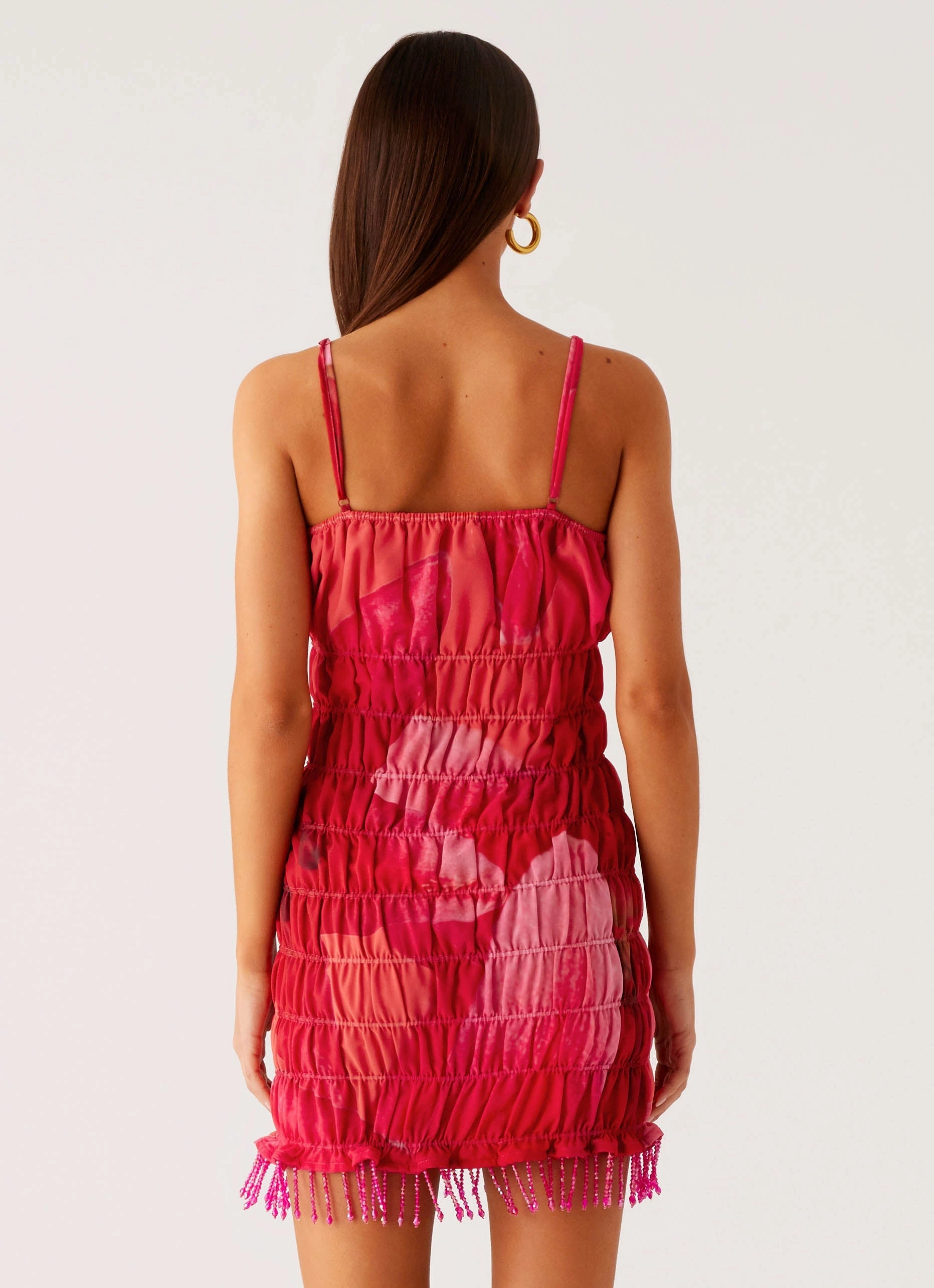 Flowing Fit Refresh Me Chiffon Mini Dress - Peach Watermelon Flower