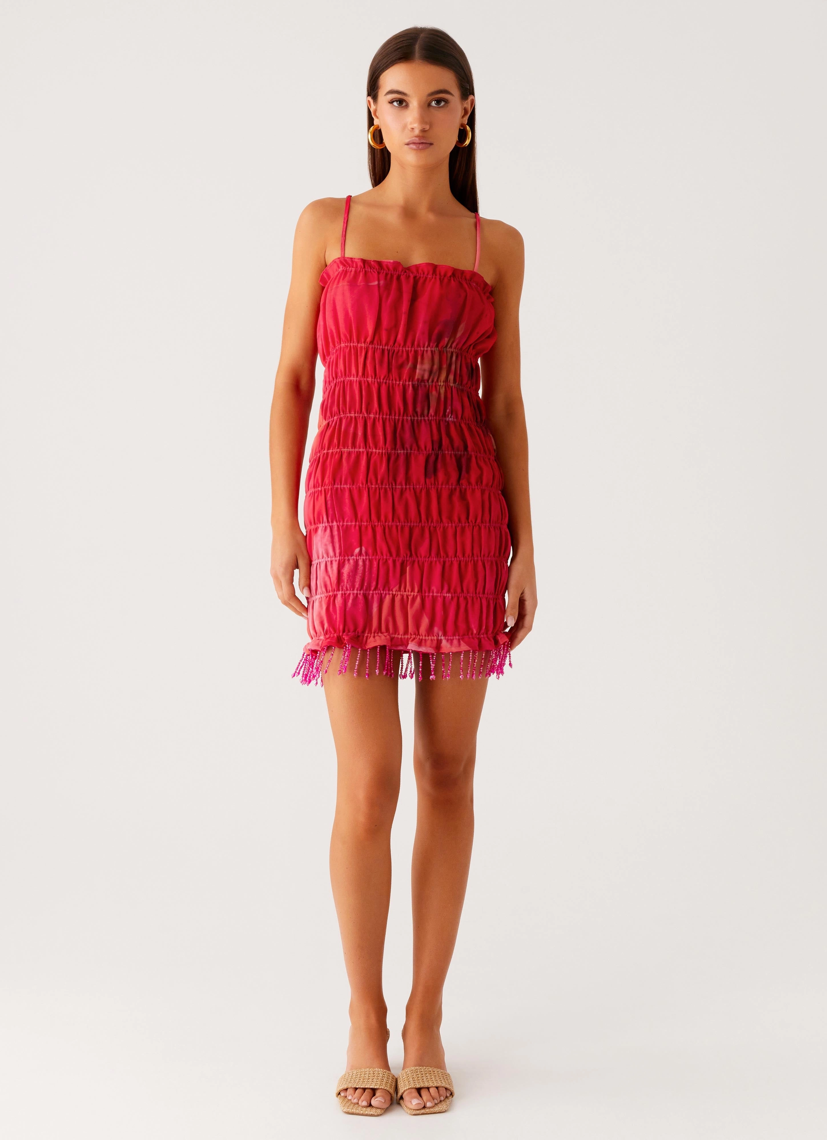 Lace-Sleeve Refresh Me Chiffon Mini Dress - Peach Watermelon Flower