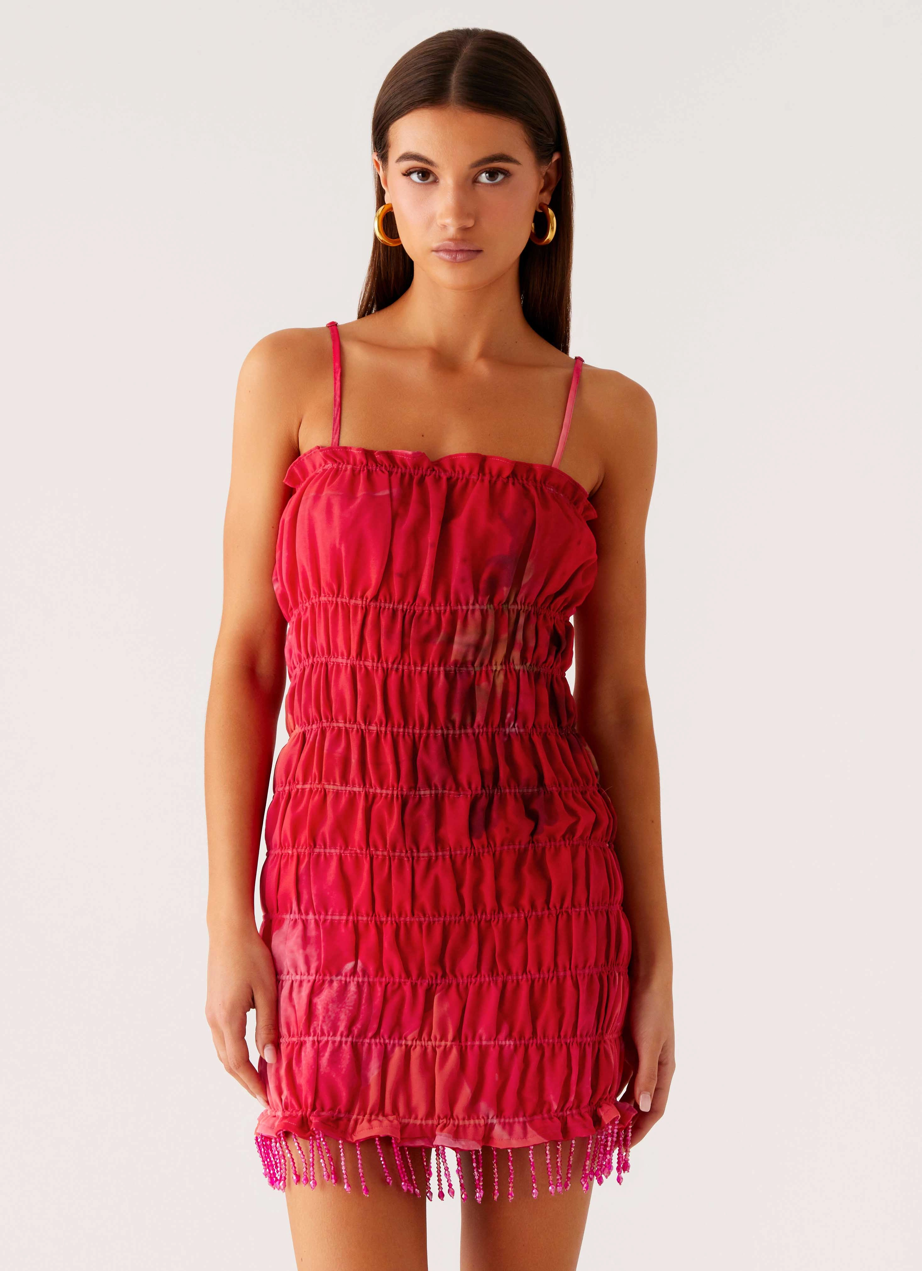 Easy Draping Bright Mood Refresh Me Chiffon Mini Dress - Peach Watermelon Flower