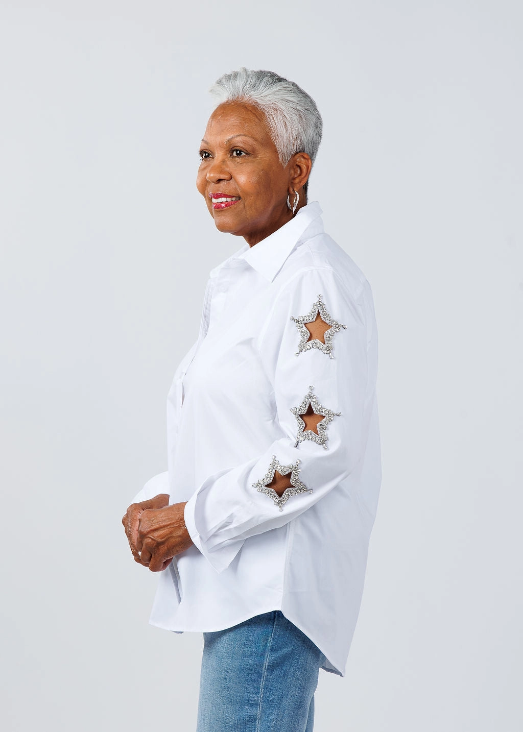 Breathable Fit Stars Cut Out Shirt - White