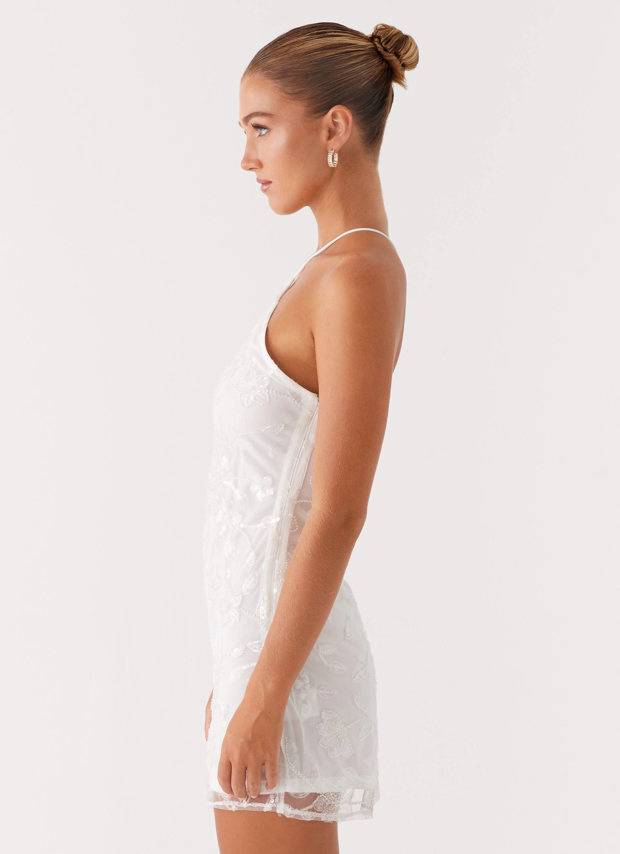 Rumi Beaded Mini Dress - White Fluid Fabric