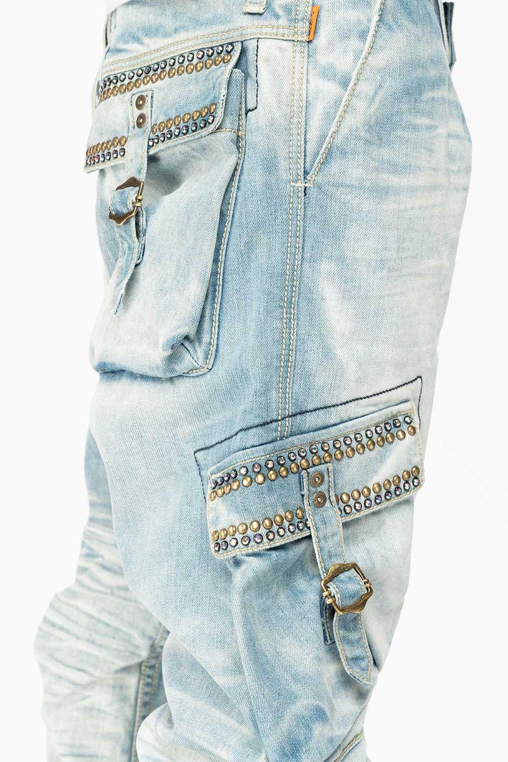 CARGO PANTS LIMITED EDITION EMBELLISHED WITH CRYSTALS AND STUDS IN BLUE OMAHA LIGHT Modern Comfort