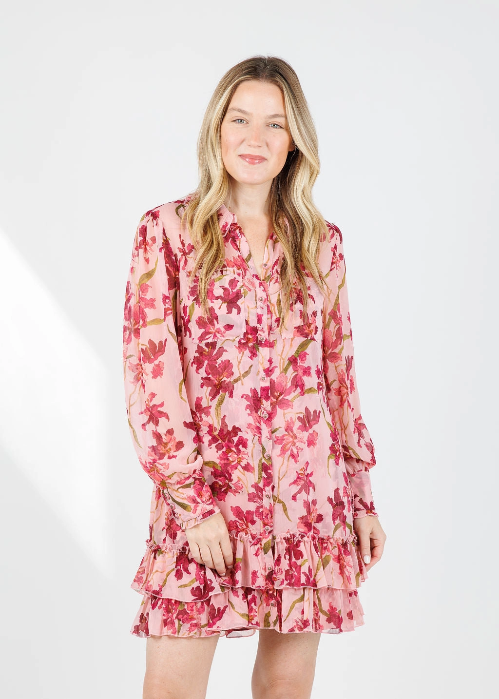 Waist-Cinching Texture Style Trailing Hibiscus Lupetto Dress - Blush Petal Multi