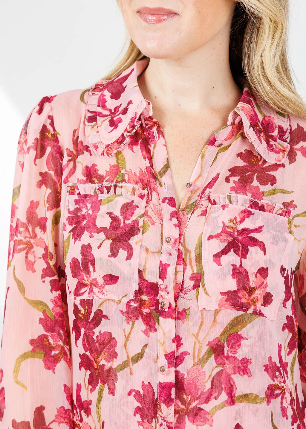 Tonal-Panel Trailing Hibiscus Lupetto Dress - Blush Petal Multi