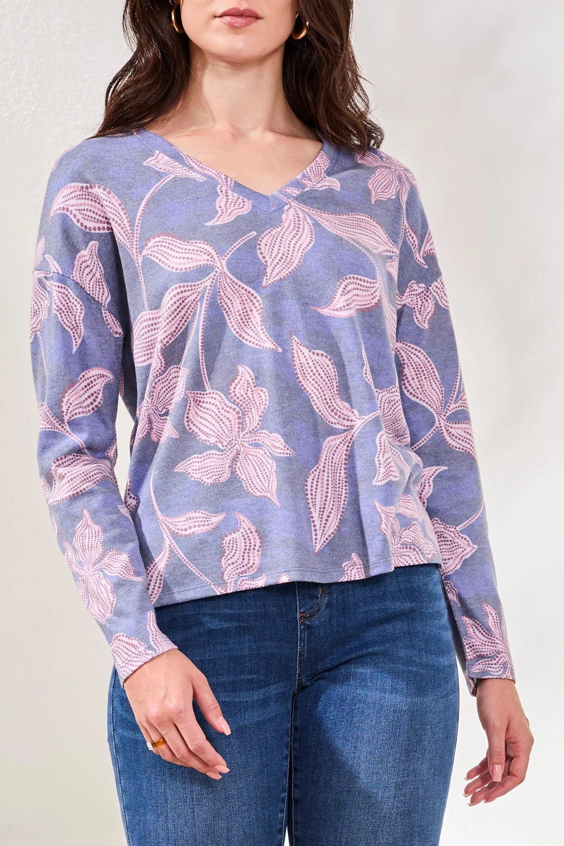 AntiOdorTreatment Tribal Fuzzy Soft V-Neck Top- Multiple Prints