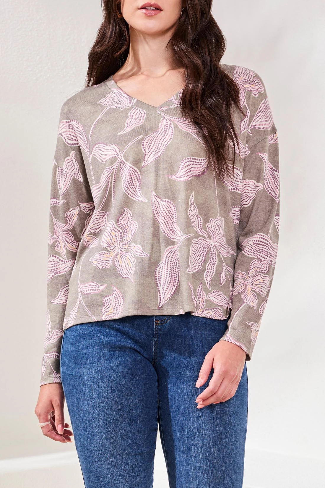 DoubleStitched Construction HighDensity Weave Tribal Fuzzy Soft V-Neck Top- Multiple Prints