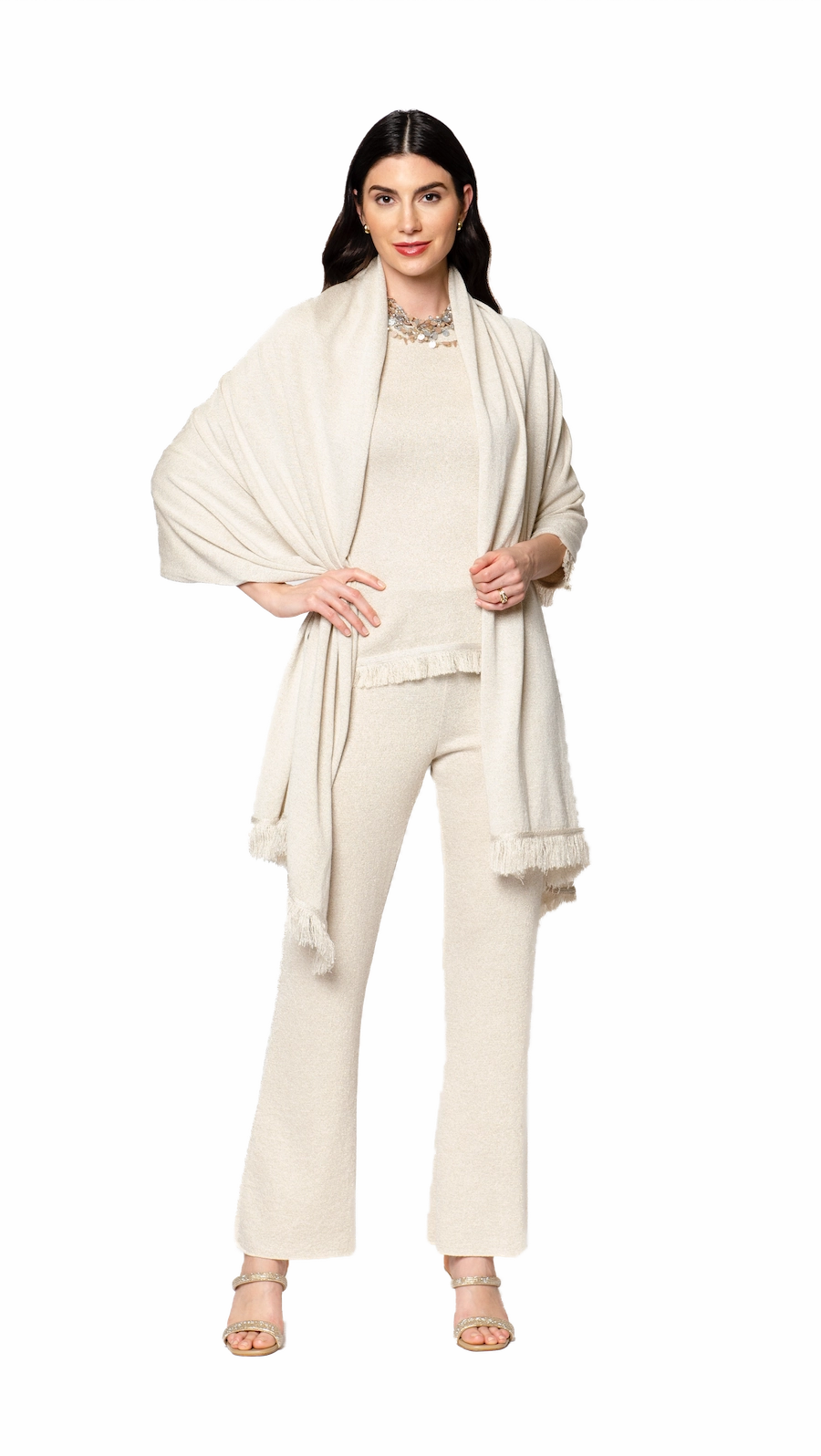 Comfort Cushioning Quick Wear Fit Trina Wide Leg Shimmery Pants - Gold Ecru