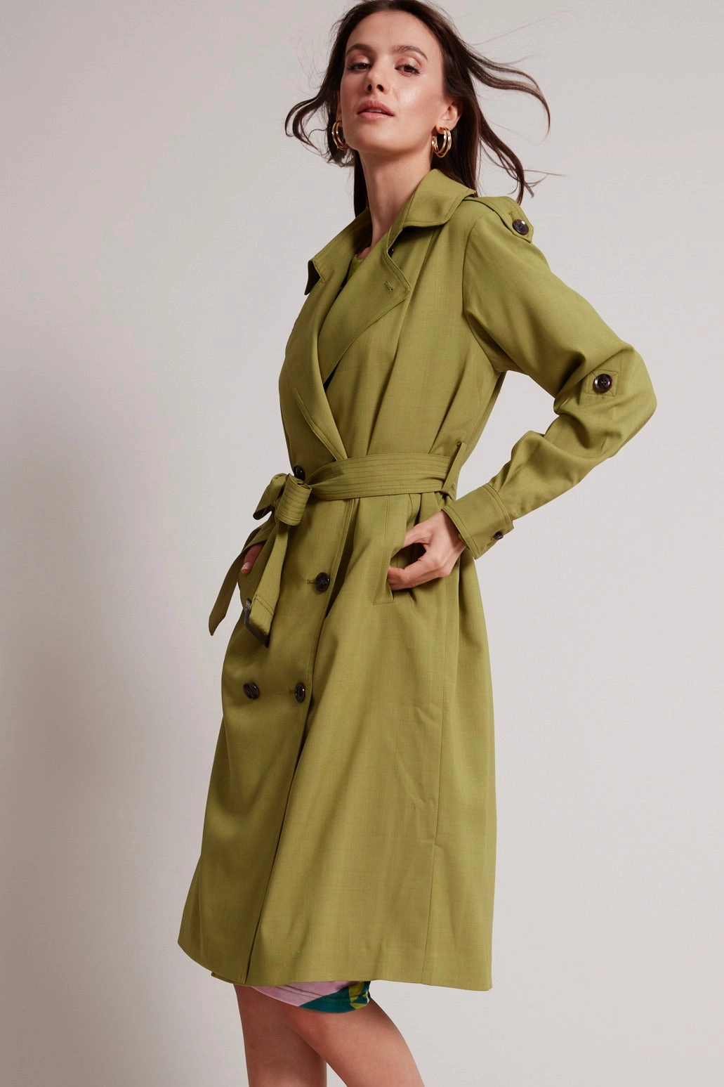 Flexible Fiber Fill Breathable mesh lining Troy Cloth Trench Coat With Inverted Back Pleat - Kiwi