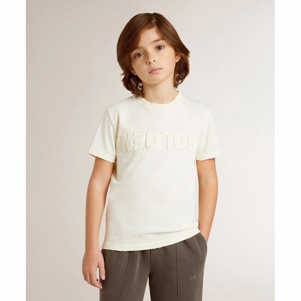 Golden Goose Distressed Cotton T-shirt With Logo School Uniform Non Iron Fabric