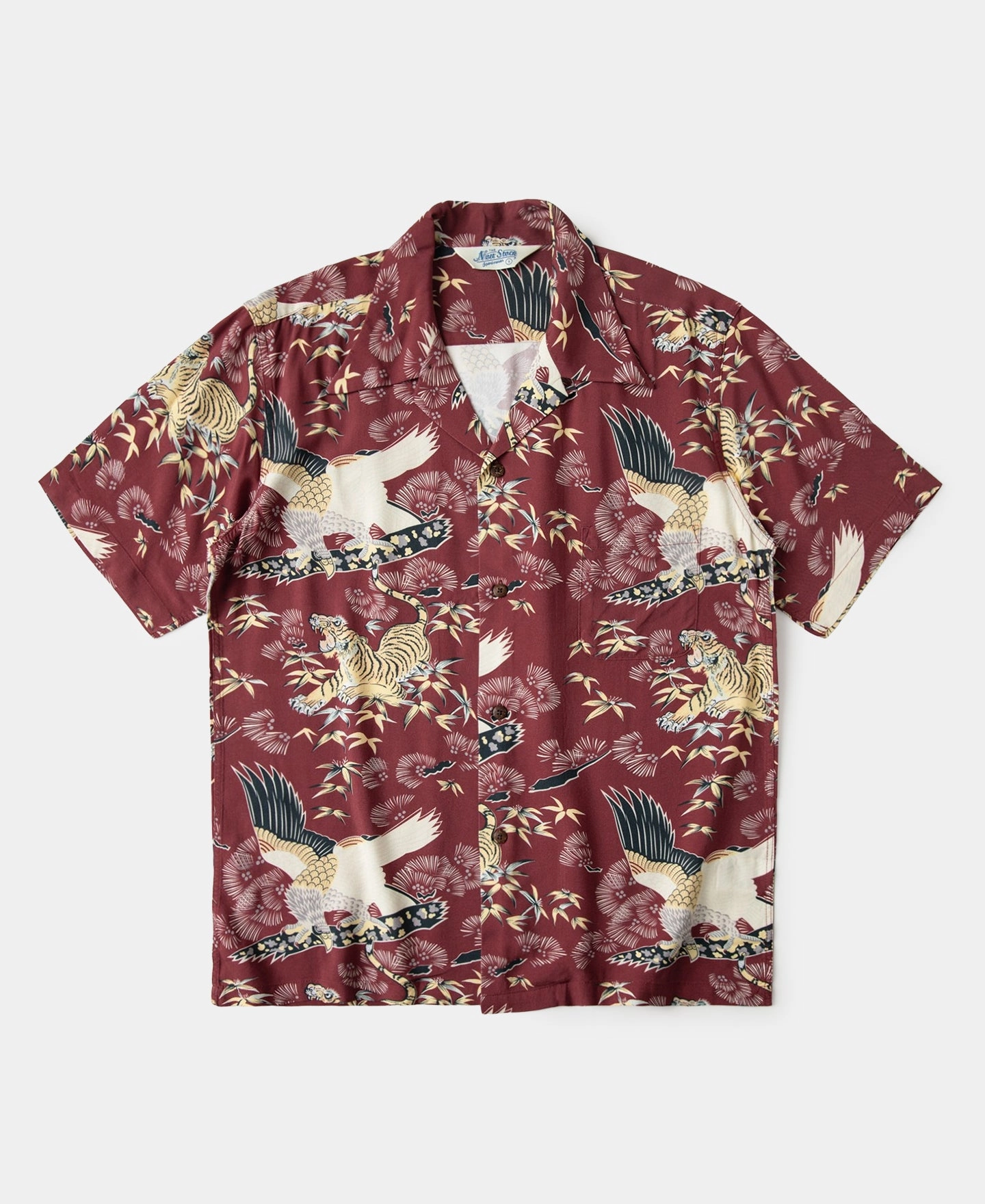 Ukiyo-e Tiger & Crane Pattern Aloha Shirt - Wine Red Timeless Comfort