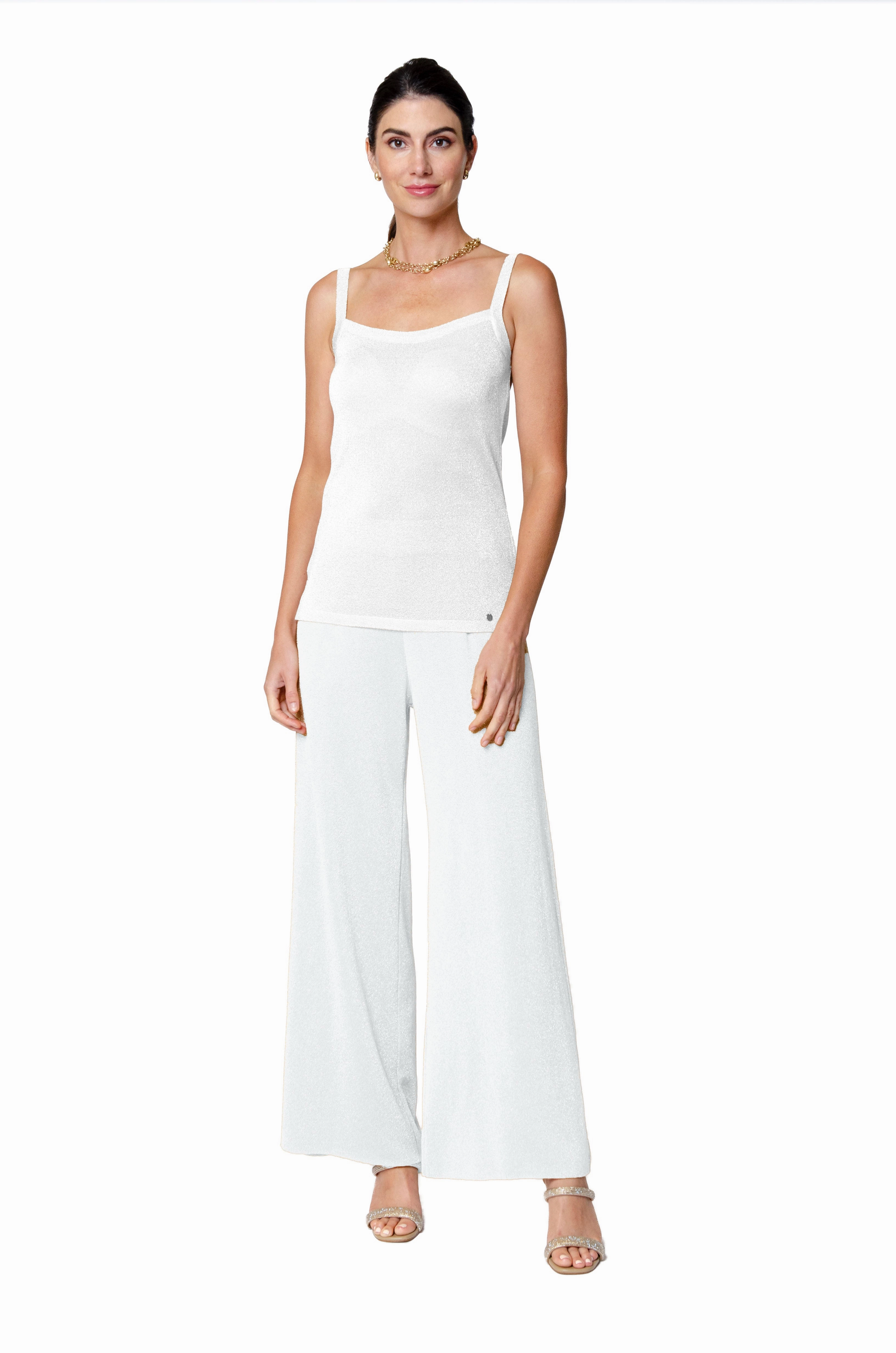 Minimal Edge Weekend Adventure Paola Wide Leg Shimmery Pant - Silver White