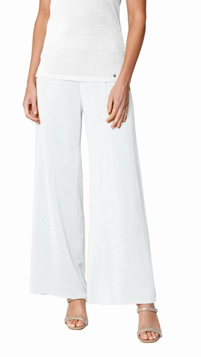 Stain Repellent Coating Belt loops Paola Wide Leg Shimmery Pant - Silver White