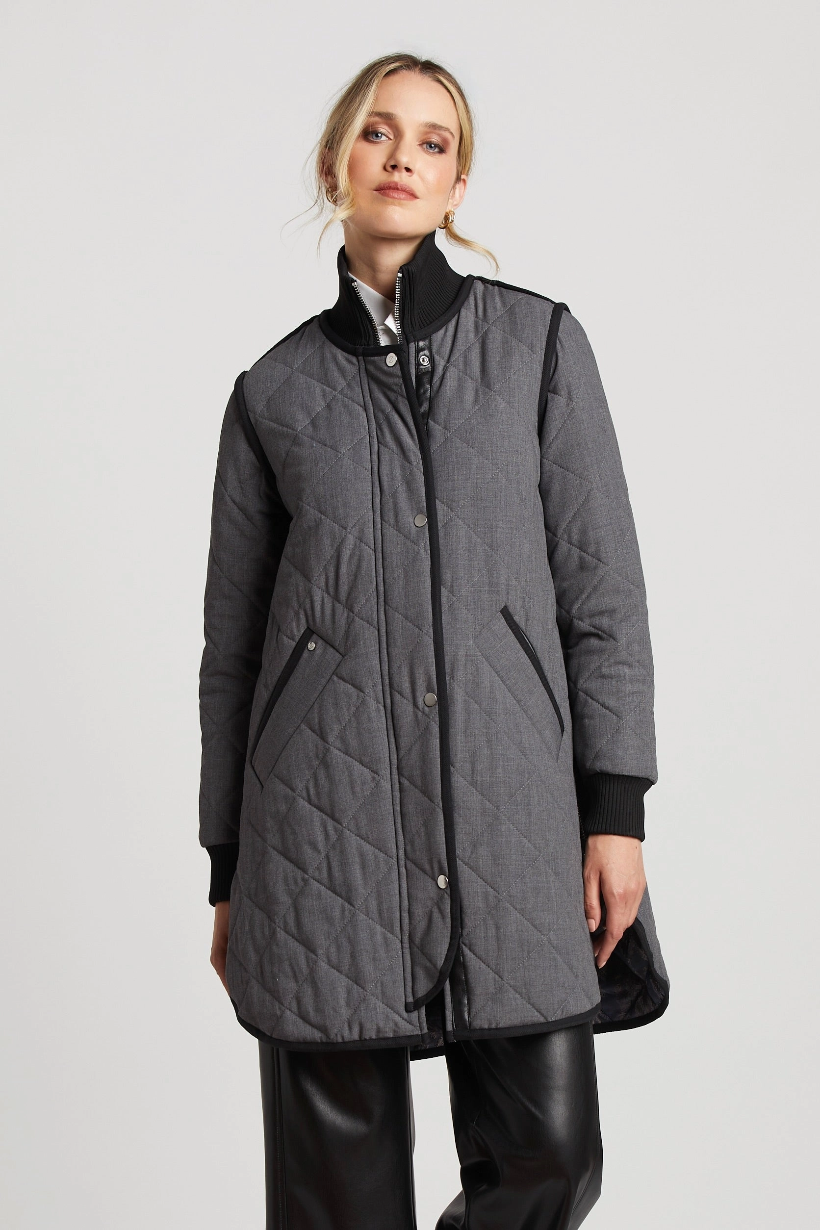 Quick Access Closures Libby Quilted Full Zip Coat - Grey