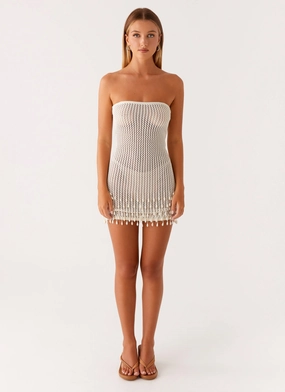 Power Soft Carpe Diem Crochet Mini Dress - Ivory