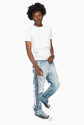 MENS LIMITED EDITION WARRIOR MILITARY JEAN- PANTS IN BLUE OMAHA LIGHT WASH WITH CRYSTALS Simple Detail