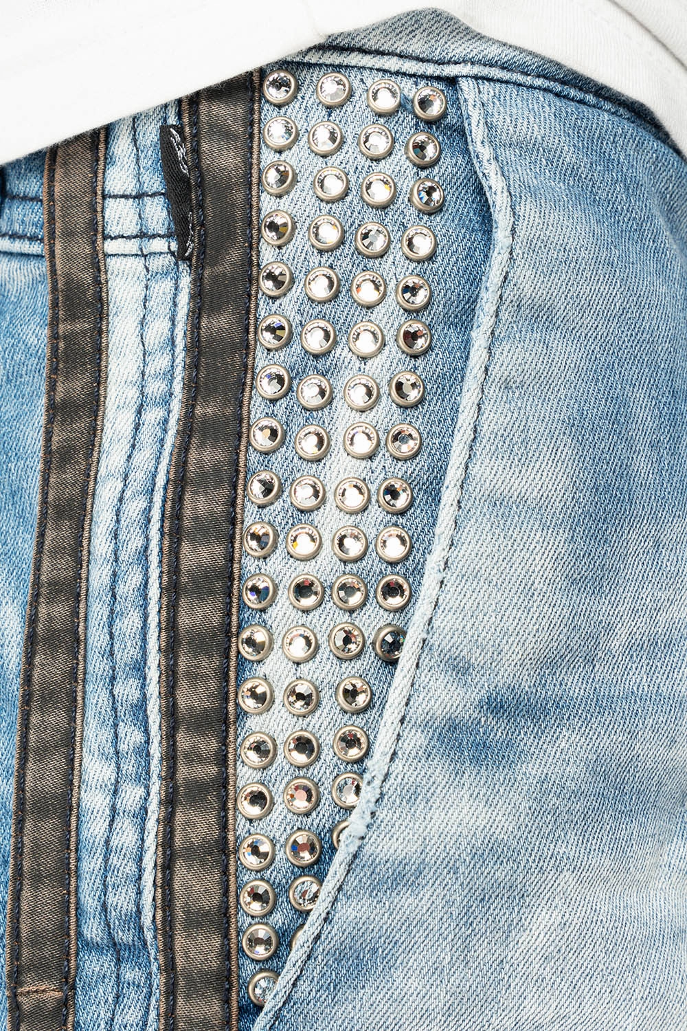 MENS LIMITED EDITION WARRIOR MILITARY JEAN- PANTS IN BLUE OMAHA LIGHT WASH WITH CRYSTALS Daily Wear Nature Lover Solid Choice