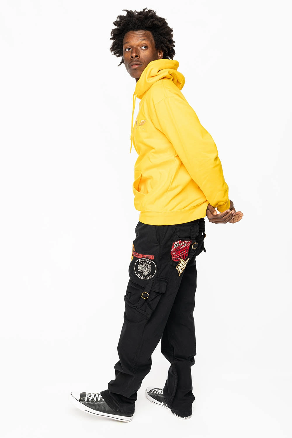 ROBINS NEW MILITARY STYLE CARGO PANTS IN BLACK COLOR WITH MULTIPLE PATCH Party Look Urban Explorer