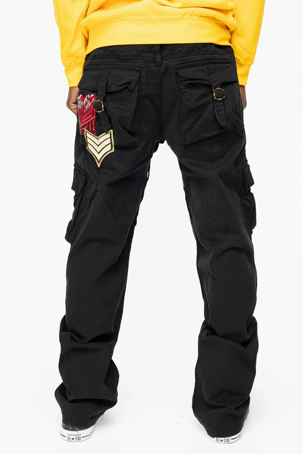 ROBINS NEW MILITARY STYLE CARGO PANTS IN BLACK COLOR WITH MULTIPLE PATCH Summer Vibes