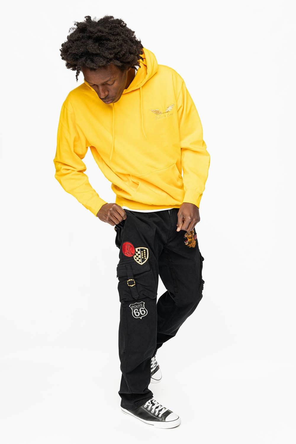 Minimalist Elegant ROBINS NEW MILITARY STYLE CARGO PANTS IN BLACK COLOR WITH MULTIPLE PATCH