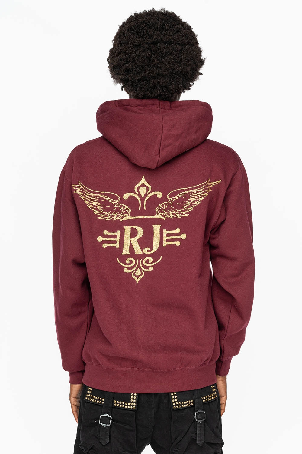 PULLOVER HOODIE IN BURGUNDY  WITH GOLD GLITTER FLEUR Comfy Street Style