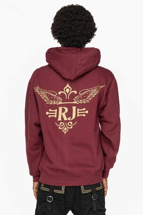 product snowboarding suitable thrill Bold Graphics PULLOVER HOODIE IN BURGUNDY  WITH GOLD GLITTER FLEUR