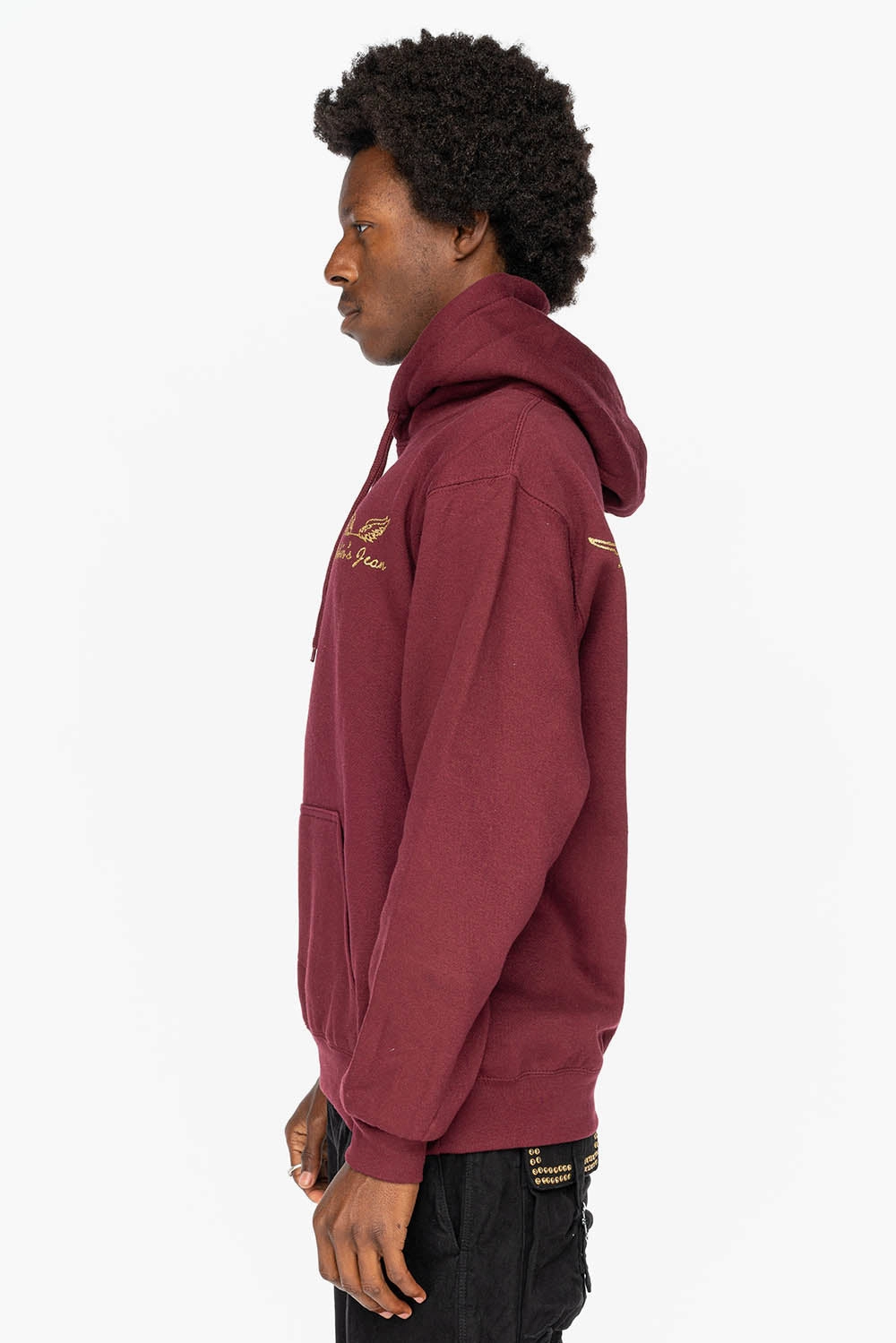 PULLOVER HOODIE IN BURGUNDY  WITH GOLD GLITTER FLEUR Adjustable Hood