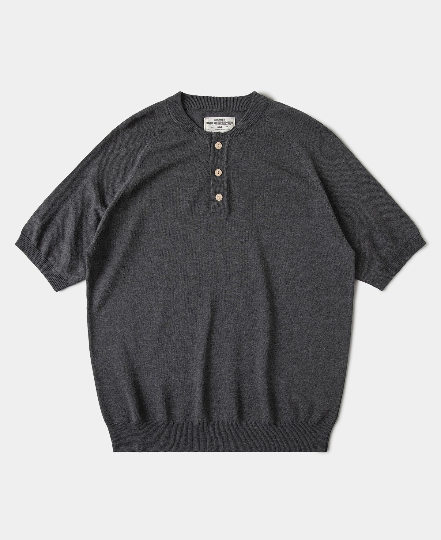 Viscose Knit Short Sleeve Henley T-Shirt - Gray Adult sophistication crew neck