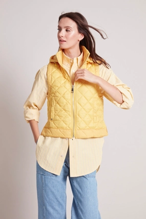 Anti Pilling Surface Sleek Casual Talia Quilted Gilet With Removable Hood - Sunshine