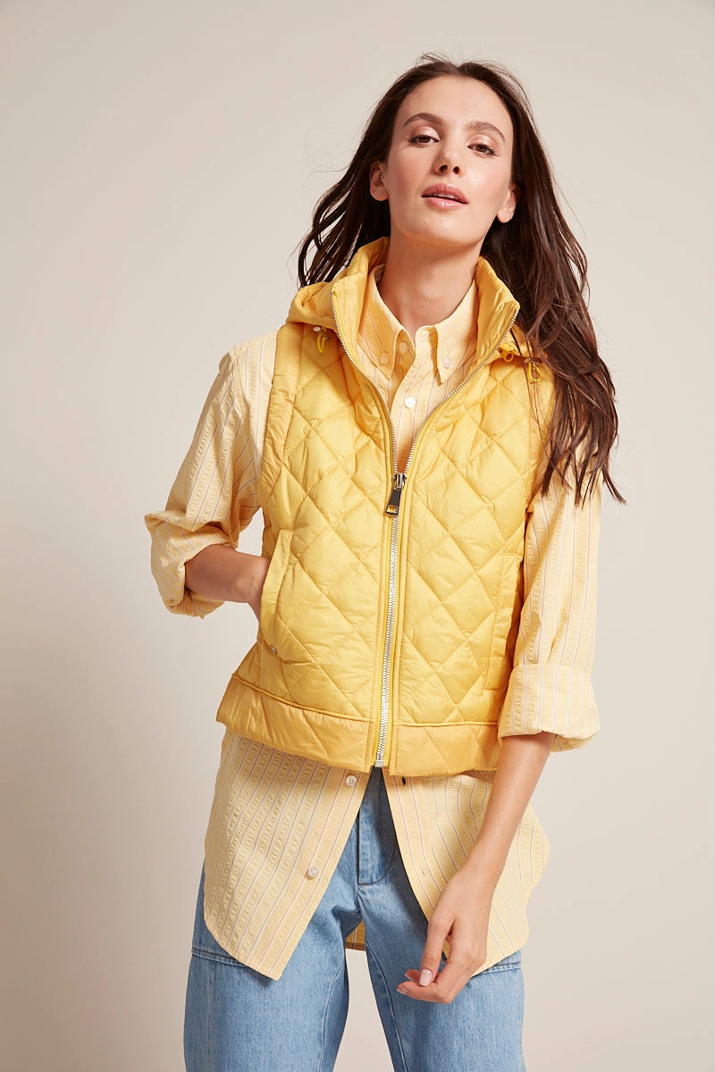 All weather Noise Reduced Fasteners Talia Quilted Gilet With Removable Hood - Sunshine