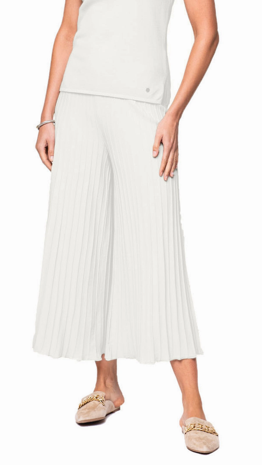Comfort Wear clean design Giuliana Plisse-Look Cropped Wide Leg Pants - Winter White