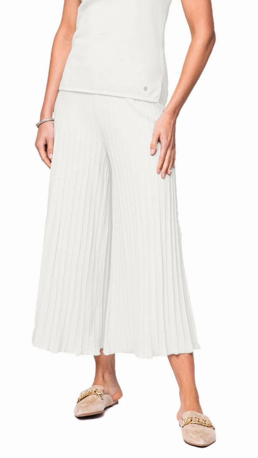 Giuliana Plisse-Look Cropped Wide Leg Pants - Winter White Perfect Comfort Fit