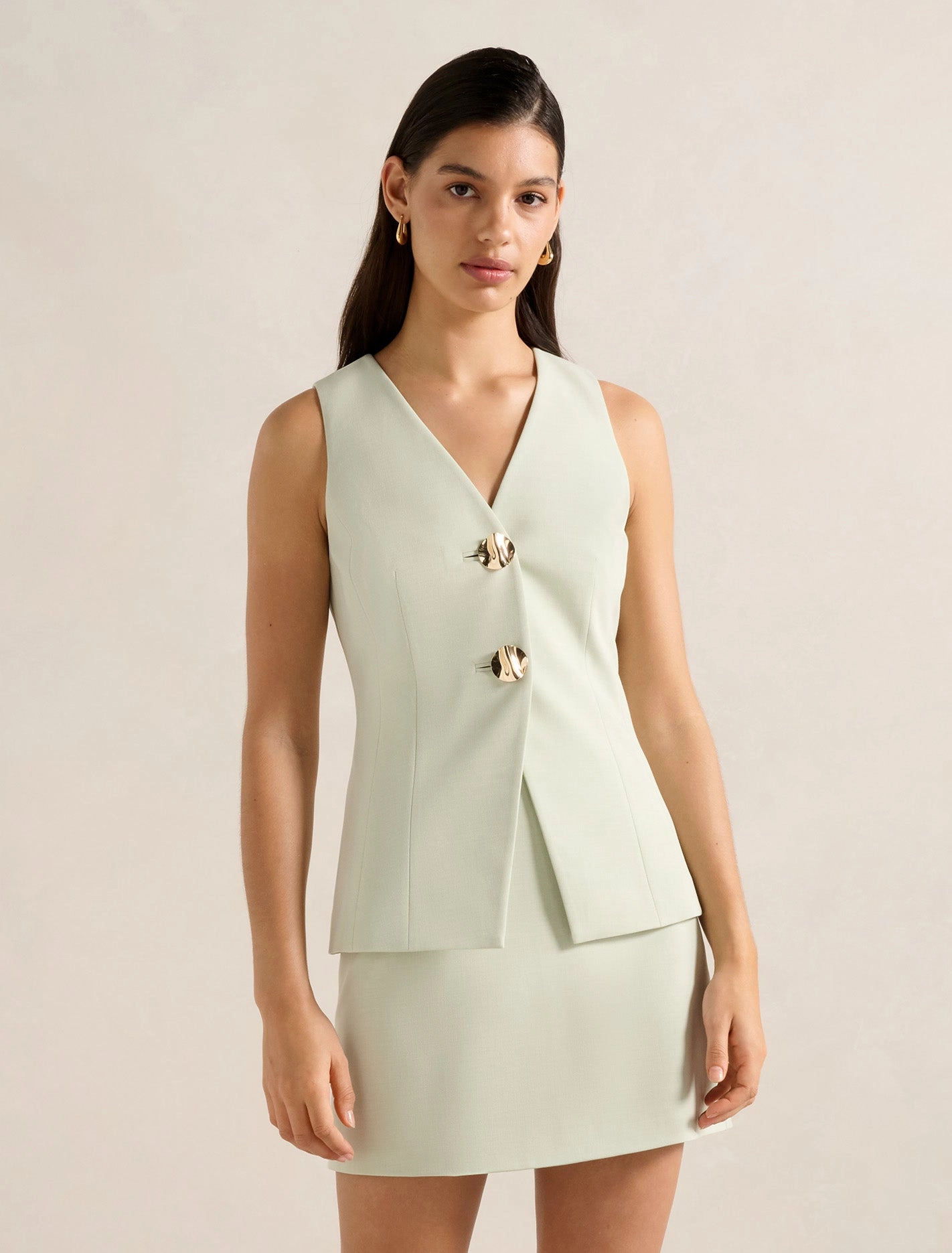 Veda Long Waistcoat Layered Hemline