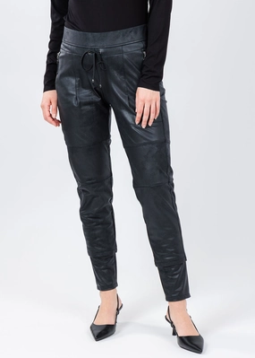 Vegan Leather Candy Pants - Black StretchWaistband Flattering Design Wear