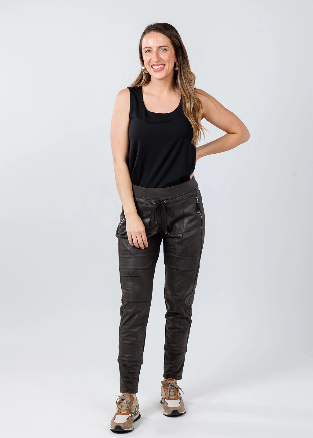 Stretching Fit Vegan Leather Candy Pants - Dark Brown